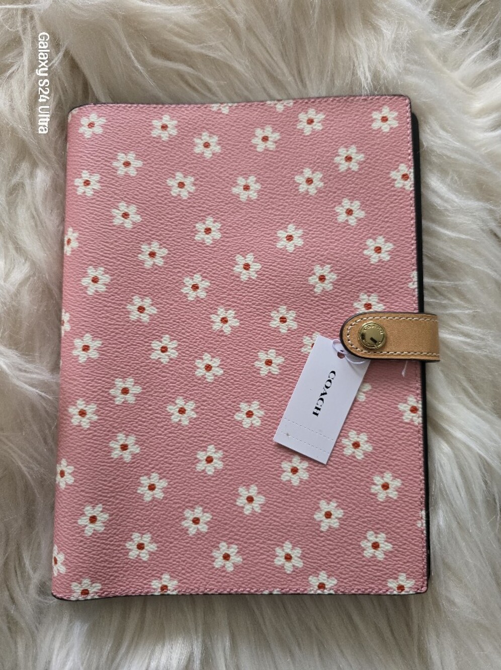 Coach Pink Floral Notebook Cover NEW with Tan Snap Tab